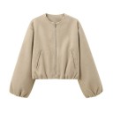Veste d’automne femme avec fermeture éclair Coupe ample Manches longues avec élastique Manteau élégant avec poches Pardessus élégant pour la ville 5
