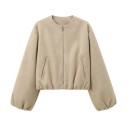 Veste d’automne femme avec fermeture éclair Coupe ample Manches longues avec élastique Manteau élégant avec poches Pardessus élégant 1