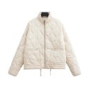 Veste d’automne matelassée pour femme avec col montant Fermeture à glissière Poches extérieures Cordon de serrage Manteau chaud pour un usage 4