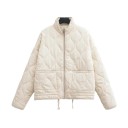 Veste d’automne matelassée pour femme avec col montant Fermeture à glissière Poches extérieures Cordon de serrage Manteau chaud pour un usage quotidien 4