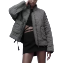 Veste d’automne matelassée pour femme avec col montant Fermeture à glissière Poches extérieures Cordon de serrage Manteau chaud pour un usage quotidien 3