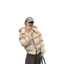 Veste d'hiver en coton pour femmes Veste chaude avec capuche en fourrure Col montant Fermeture éclair et boutons Poches pratiques pour l'hiver 10