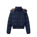 Veste d'hiver en coton pour femmes Veste chaude avec capuche en fourrure Col montant Fermeture éclair et boutons Poches pratiques pour l'hiver 8