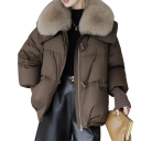 Veste d'hiver femme avec col en fourrure Fermeture éclair Matériau doux et chaud Polyester coton Poches pour les mains Veste élégante pour l'hiver 4