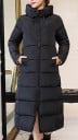 Veste d'hiver longue pour femme, matelassée, avec capuche et col haut Longueur sous le genou Fermeture éclair Poches latérales Rembourrage 2