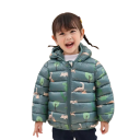 Veste d'hiver pour enfants avec capuche Fermeture éclair et boutons en pression Manteau en polyester chaud avec des images de dinosaures Coupe d'hiver confortable et chaude 3