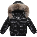 Veste d'hiver pour enfants en duvet 90 % de duvet de canard blanc Veste unisexe brillante avec capuche en fourrure Fermeture éclair et boutons-pression et poches 10