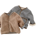 Veste d'hiver pour enfants réversible avec boutons, poches, côté en peluche d'un côté, côté à carreaux de l'autre, manteau d'hiver en polyester chaud 3