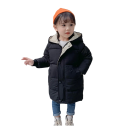 Veste d'hiver pour enfants unie avec capuche Fermeture éclair et boutons Poches Veste chaude en coton-polyester pour enfants Manteau d'hiver confortable 4