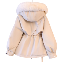 Veste d'hiver pour femmes avec capuche en fourrure Fermeture éclair et boutons pression Cordon de serrage à la taille Confection en polyester Poches pour les mains Veste chaude et stylée pour l'hiver 2