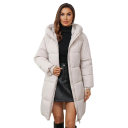 Veste d'hiver pour femmes avec capuche et fourrure Doublure en peluche chaude Fermeture éclair et boutons Poches Polyester et coton Veste stylée pour l'hiver 6