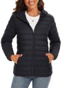 Veste d'hiver pour femmes avec capuche Manteau matelassé à fermeture éclair Veste chaude avec poches Veste légère isolée pour la ville Coupe stylée pour temps froid 1