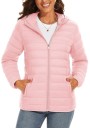 Veste d'hiver pour femmes avec capuche Manteau matelassé à fermeture éclair Veste chaude avec poches Veste légère isolée pour la ville 5