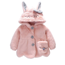 Veste d'hiver pour fille avec boutons et fourrure Capuche avec oreilles, yeux et nœud Manteau en coton chaud avec un sac en peluche 7