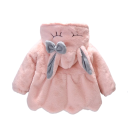 Veste d'hiver pour fille avec boutons et fourrure Capuche avec oreilles, yeux et nœud Manteau en coton chaud avec un sac en peluche 2
