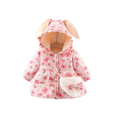 Veste d'hiver pour fille avec boutons-pression, capuche avec des oreilles de lapin et fronces. Manteau en polyester chaud avec un sac en peluche 3