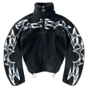 Veste d'hiver pour homme en velours noir avec col roulé Fermeture éclair Poches Motif blanc sur les bras et la poitrine Veste d'hiver chaude 1