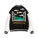 Veste de baseball avec des manches blanches Écritures brodées et écusson avec la lettre H Broderie de paysage au dos Fermeture à pressions 3