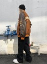 Veste de baseball avec écusson sur la poitrine et grand logo au dos Coupe oversize décontractée Manches contrastantes Bords rayés en côtes 3