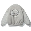Veste de baseball pour femmes avec motifs circulaires et manches en simili cuir Coupe ample Fermeture à pressions Poches latérales Bords 2