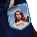 Veste de course bleu foncé avec écussons sur les manches et bande rouge et blanche à l'avant avec col montant zippé et manches élastiques unisexe 12