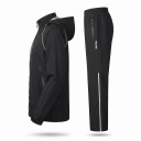 Veste de moto imperméable avec capuche et pantalons Unisexe Matériau PU et TPU Noir avec rayures blanches Imperméable pour motard 2