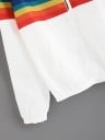 Veste de printemps blanche pour femmes avec des rayures arc-en-ciel sur la poitrine et les manches Capuche avec cordons Fermeture éclair Poignets 3