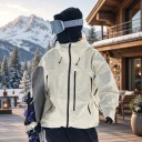 Veste de ski imperméable et coupe-vent avec capuche et col montant zippé, poches zippées et coupe ample unisexe 8
