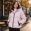 Veste de ski pour femme avec capuche et poches zippées, veste rose matelassée avec manches ajustables pour le ski et les sports d'hiver 3