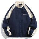 Veste de sport unisexe zippée avec manches contrastées et ourlets élastiques Veste de transition légère à col montant Style streetwear 2