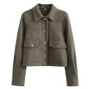 Veste de transition pour femmes avec fermeture à pression Veste stylée à la taille avec col Manteau élégant avec poches Veste de printemps et d'automne 7