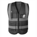 Veste de travail pour homme avec bandes réfléchissantes et poches zippées noire gilet de sécurité sans manches pour le travail en extérieur 4