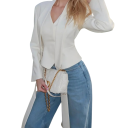 Veste élégante blanche pour femme avec col Veste de soirée unie en polyester Manteau stylé pour le bureau, les réunions d'affaires et le port 1