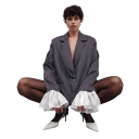 Veste élégante pour femmes avec rayures, poches et fermeture à boutons Veste unie stylée en polyester et coton pour le travail, les réunions et les loisirs 2