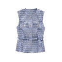Veste élégante pour femmes unie avec ceinture et poches sur la poitrine Décolleté rond Fermeture à boutons Veste en polyester stylée 3