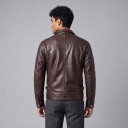 Veste en cuir pour homme avec fermeture éclair, col chemise et poches latérales avec doublure, coupe droite avec empiècement 5