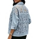 Veste en jean pour femme avec dentelle transparente à boutons avec col et dos en dentelle coupe ample veste bleue pour la ville et les sorties 4
