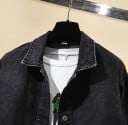Veste en jean pour femme Coupe ample Grandes poches à rabat Col classique Fermeture à boutons Épaules abaissées Polyester et coton 4