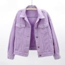 Veste en jean pour femmes Coupe ample avec épaules tombantes Col chemise Poches poitrine et latérales Fermeture à boutons Polyester et coton 3