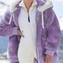 Veste en peluche pour femmes avec capuche doublée en peluche blanche Fermeture éclair Cordons dans la capuche Poignets et ourlet côtelés 4