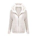 Veste en polaire chaude pour femmes avec capuche et fermeture éclair Surface en peluche comme un agneau Deux poches avant Pour temps 2