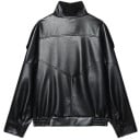 Veste en simili cuir pour femme avec col montant, fermeture éclair et boutons, manches longues, avec poches, décontractée pour la ville 5