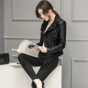 Veste en simili cuir pour femme Noir Fermeture éclair oblique Épaules et manches matelassées Fermetures éclair aux manches Sangles à boucle 4