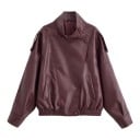 Veste en simili cuir pour femmes avec col montant et fermeture asymétrique, avec un ourlet élastique et des poches à coupe décontractée 4