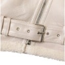Veste en simili cuir pour femmes avec doublure en fausse fourrure à fermeture éclair oblique, ceinture à la taille et poches zippées, coupe 19
