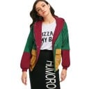 Veste en velours côtelé pour femmes Coupe ample avec blocs de couleur Fermeture à pressions Poches à rabat Manches resserrées Coton 26