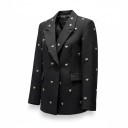 Veste femme à double boutonnage avec cœurs argentés Applications décoratives Revers pointus Poches Polyester et coton Noir Pour le travail 2