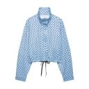 Veste femme à pois avec col montant et cordon de serrage manches longues coupe courte décontractée pour la ville et les sorties au printemps 5