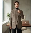 Veste femme avec col montant Fermeture asymétrique Coupe plus ample et plus longue Poches à rabat Polyester Beige à motif écossais Pour le travail 4