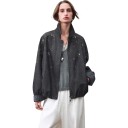 Veste femme avec perles et paillettes coupe oversize décontractée avec col et poignets à carreaux gris foncé veste de printemps pour la ville 2